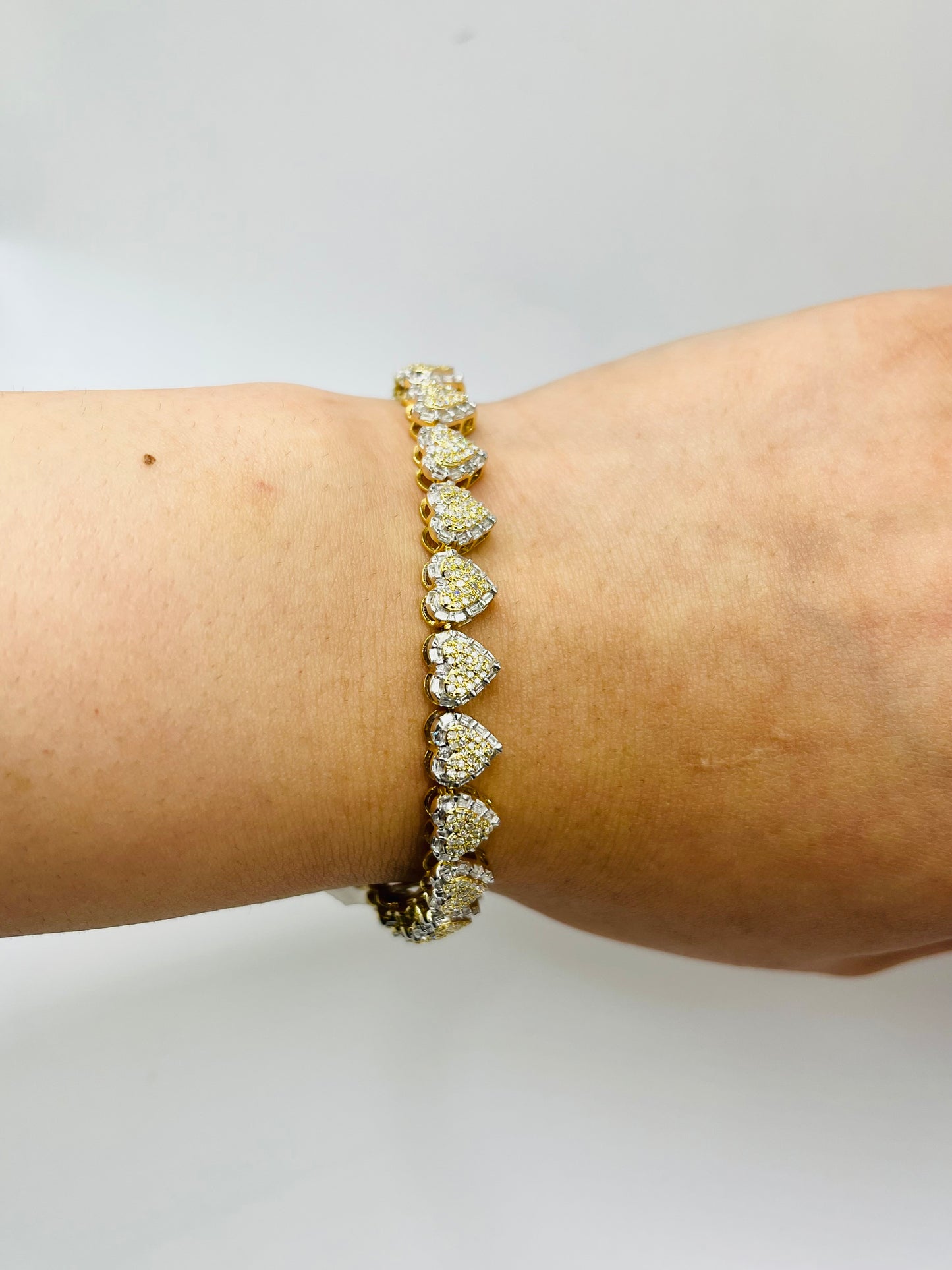 Two-Tone Baguette and Round Diamond Heart Cluster Bracelet