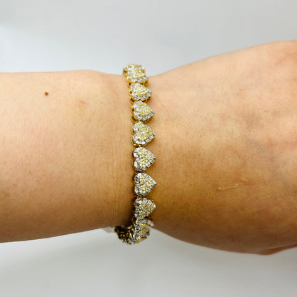 Two-Tone Baguette and Round Diamond Heart Cluster Bracelet
