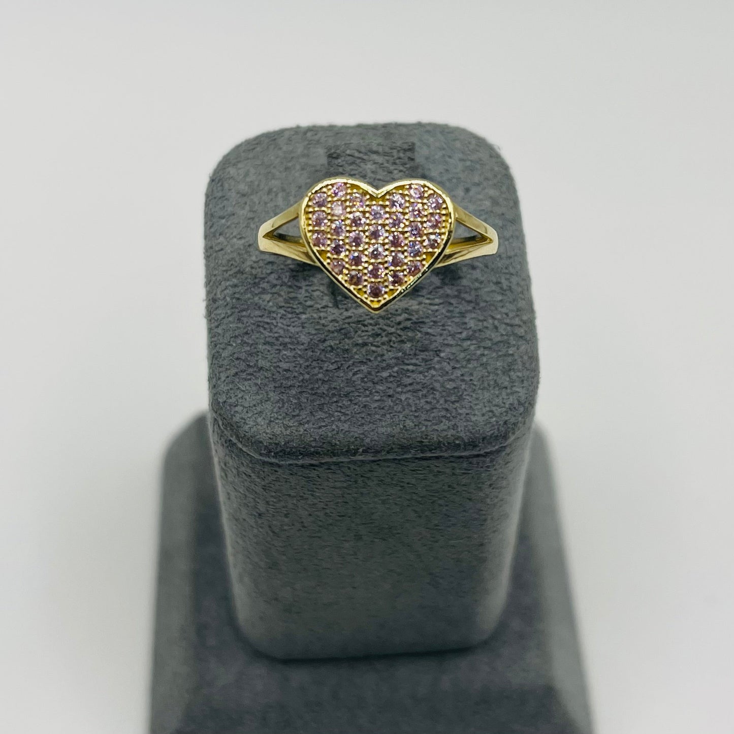 10K Gold Domed CZ Heart Ring | Color: Pink