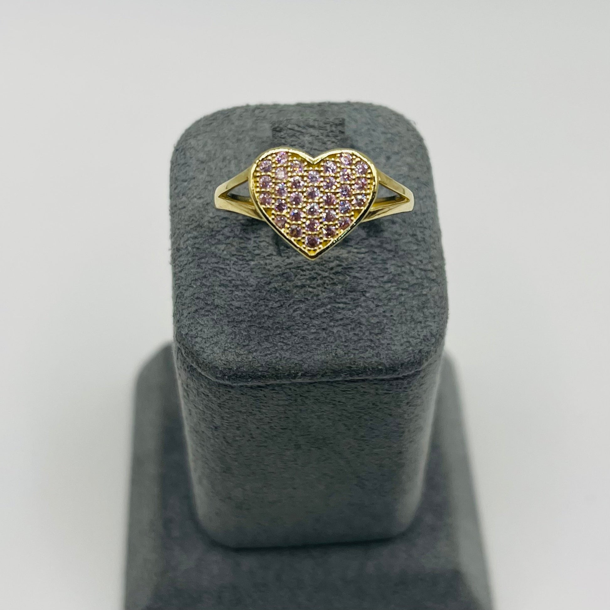 10K Gold Domed CZ Heart Ring | Color: Pink