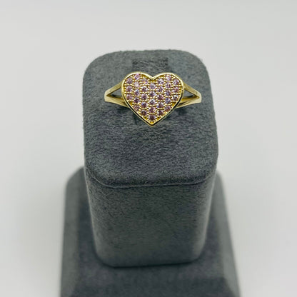 10K Gold Domed CZ Heart Ring | Color: Pink
