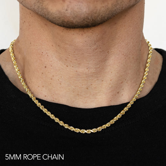 14K GOLD SOLID 5MM DC ROPE CHAIN