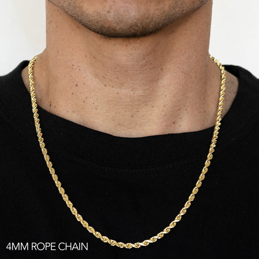 14K GOLD SOLID 4MM DC ROPE CHAIN