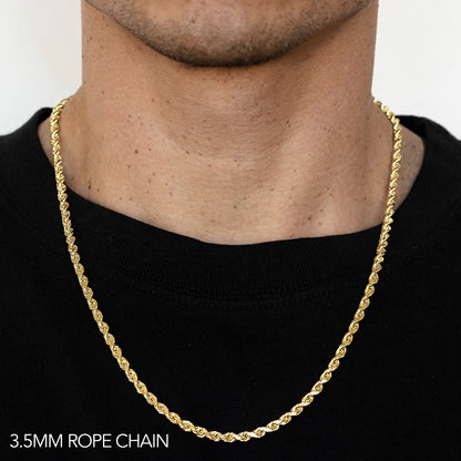 14K GOLD SOLID 3.5MM DC ROPE CHAIN