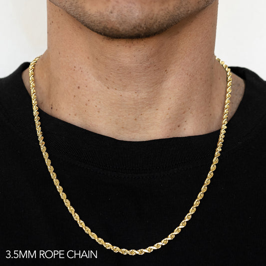 14K GOLD SOLID 3.5MM DC ROPE CHAIN