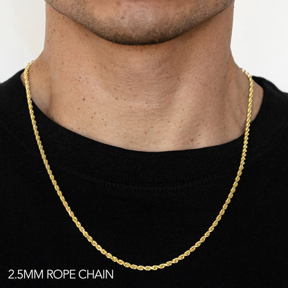 14K GOLD SOLID 2.5MM DC ROPE CHAIN