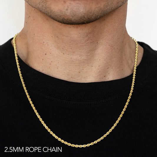 14K GOLD SOLID 2.5MM DC ROPE CHAIN