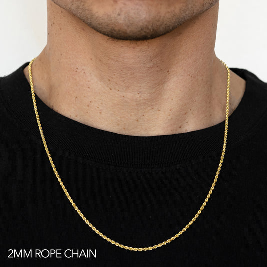 14K GOLD SOLID 2MM DC ROPE CHAIN