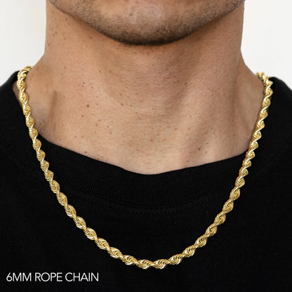 14K Gold Solid Rope Chain | Width: 6mm