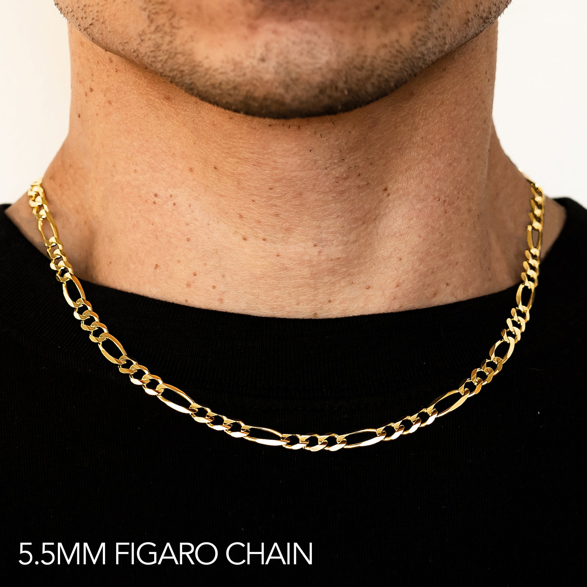 14K Gold Solid Figaro Chain | Width: 5.5mm