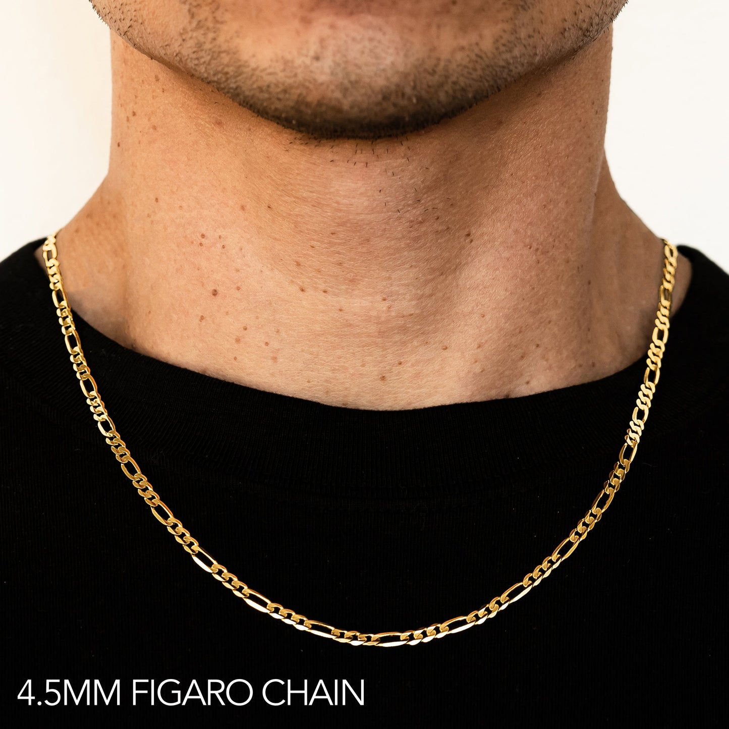 14K Gold Solid Figaro Chain | Width: 4.5mm