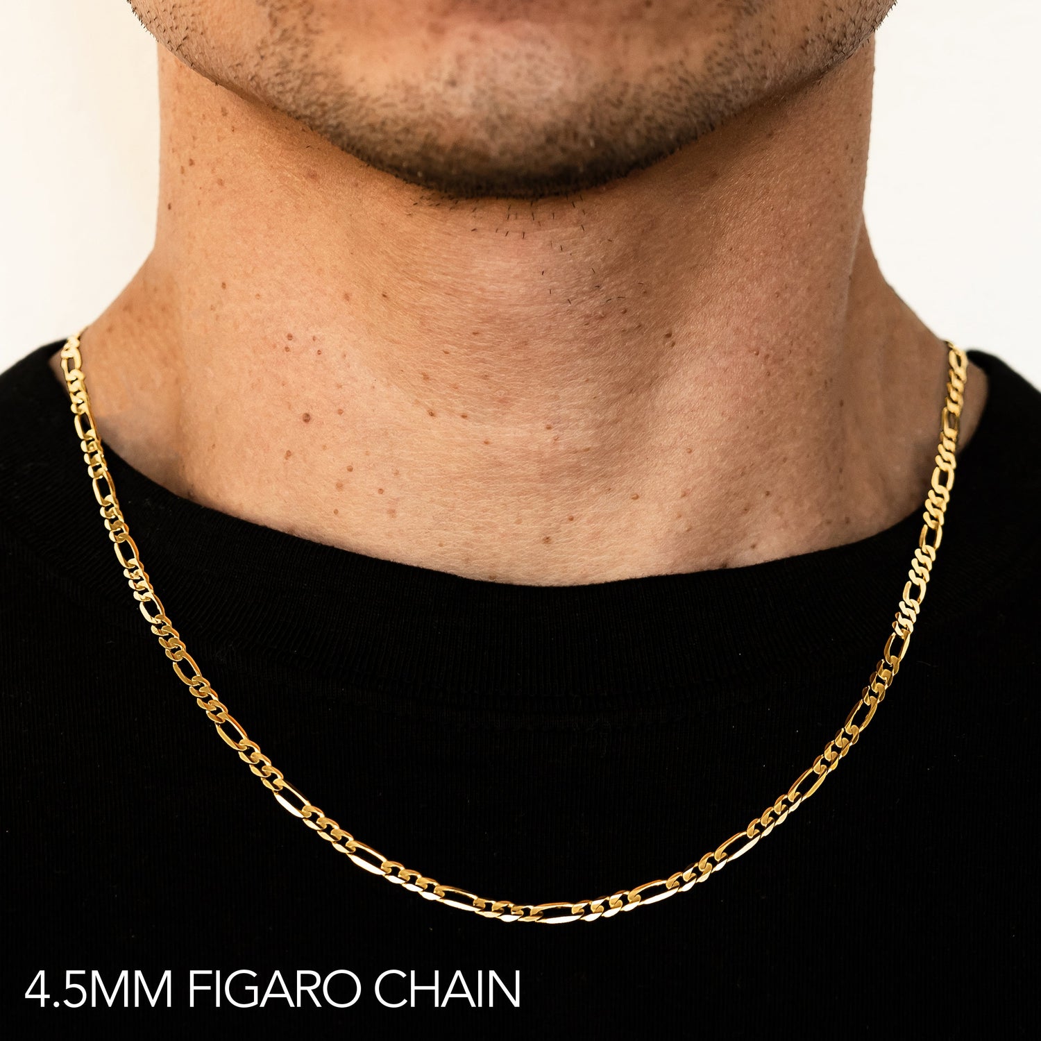 14K Gold Solid Figaro Chain | Width: 4.5mm
