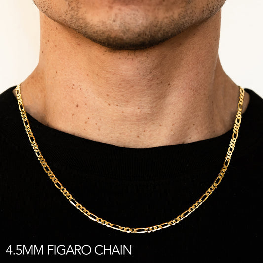 14K Gold Solid Figaro Chain | Width: 4.5mm