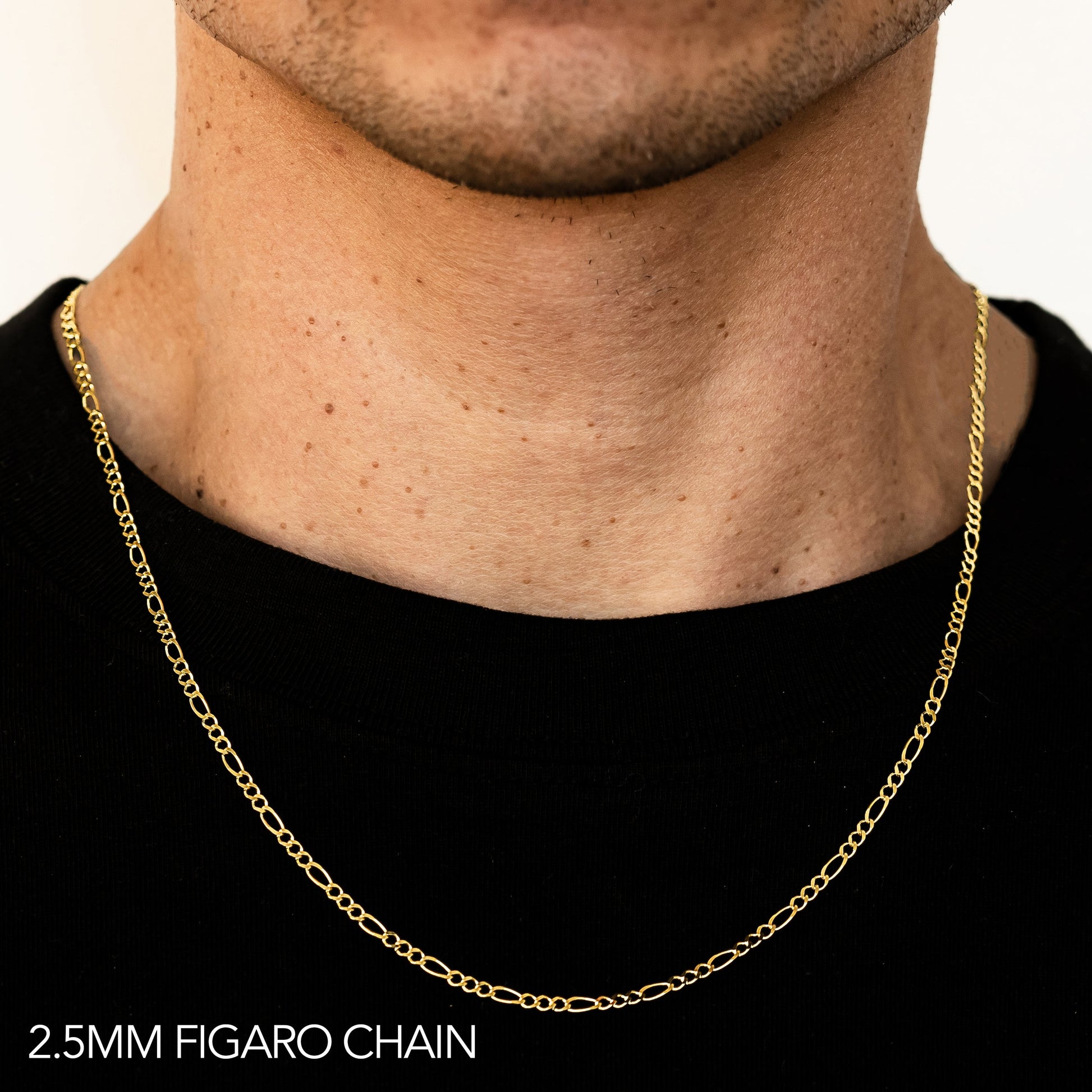 14K Gold Solid Figaro Chain | Width: 2.5mm