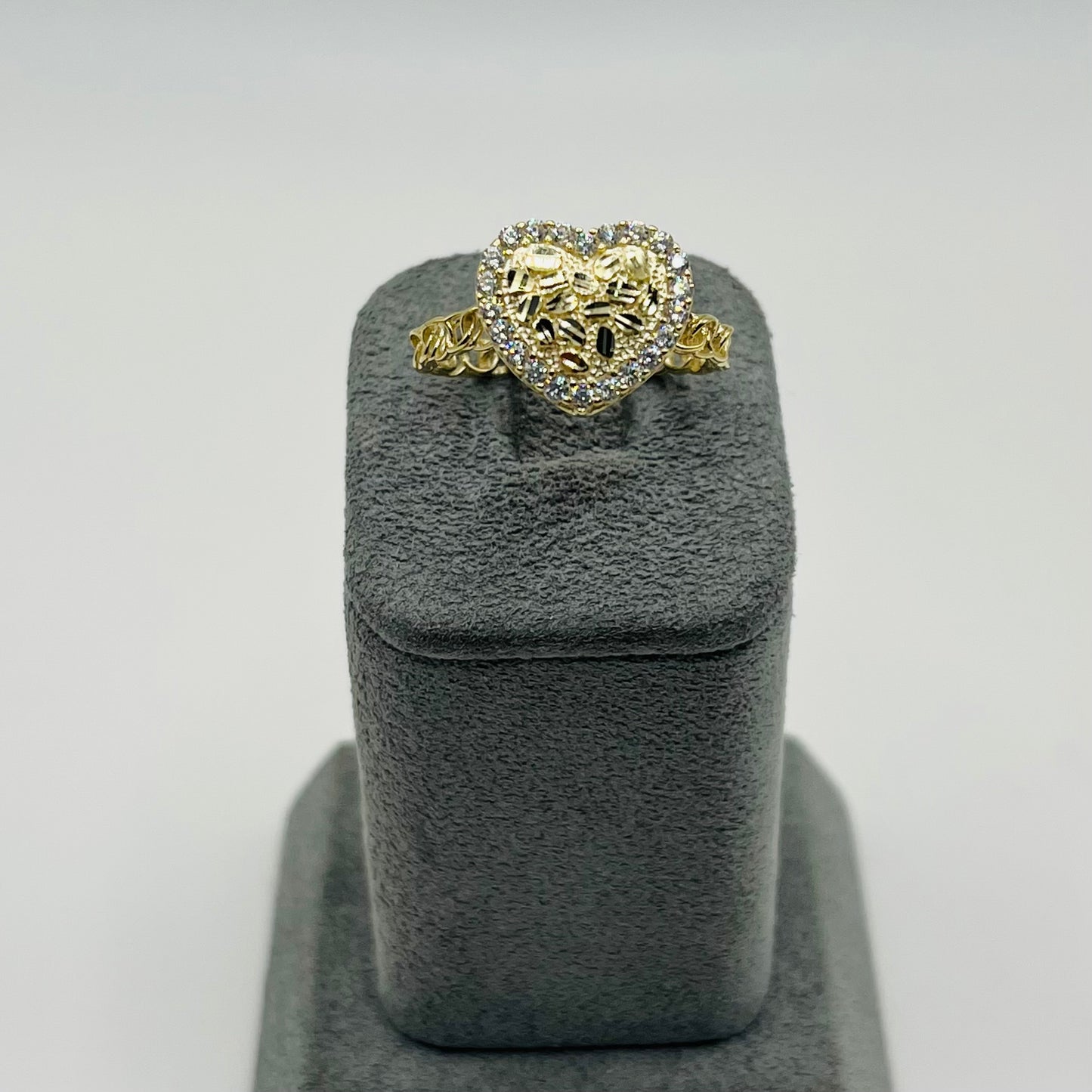 10k Gold Cz Nugget Heart Cable Ring (S)