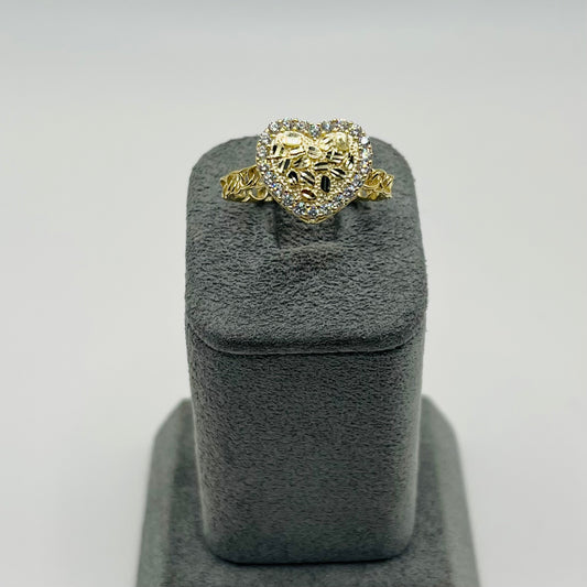 10k Gold Cz Nugget Heart Cable Ring (S)