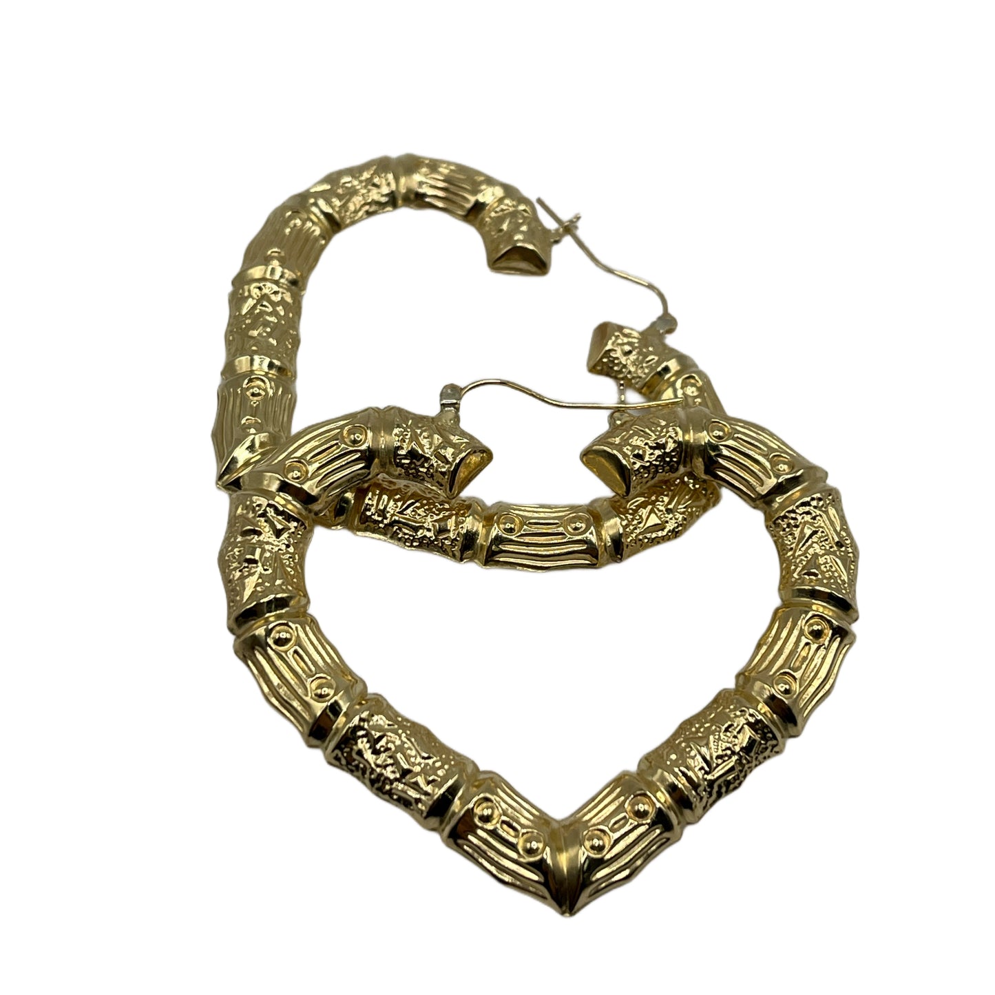 10K Gold Bamboo Heart Hoop Earrings (3 in)