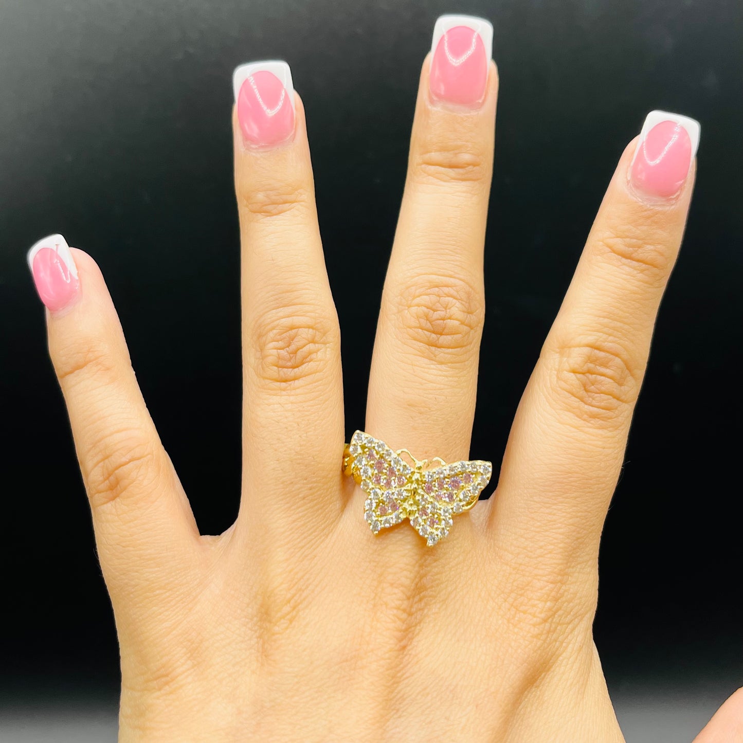 10K Gold Pink Butterfly Cuban Ring