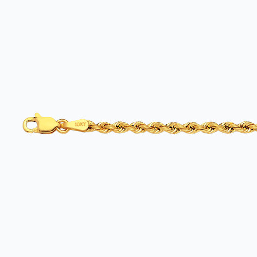 14K Gold Diamond Cut Rope Bracelet 2.5MM