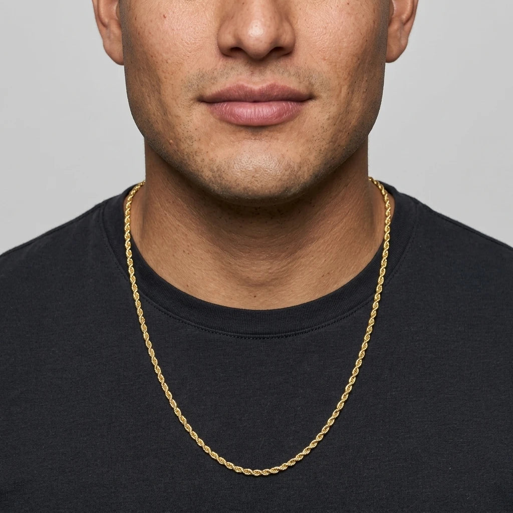14K GOLD SOLID 3MM DC ROPE CHAIN