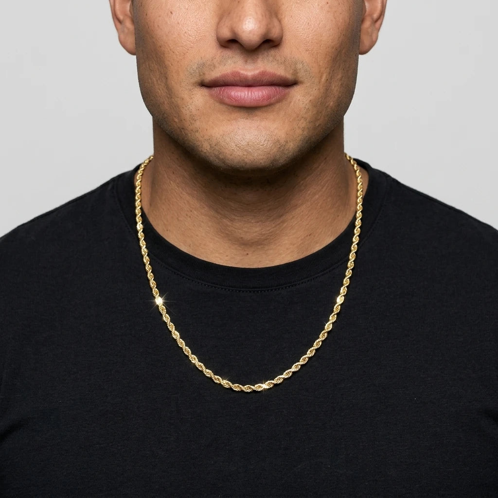 14K GOLD SOLID 3.5MM DC ROPE CHAIN