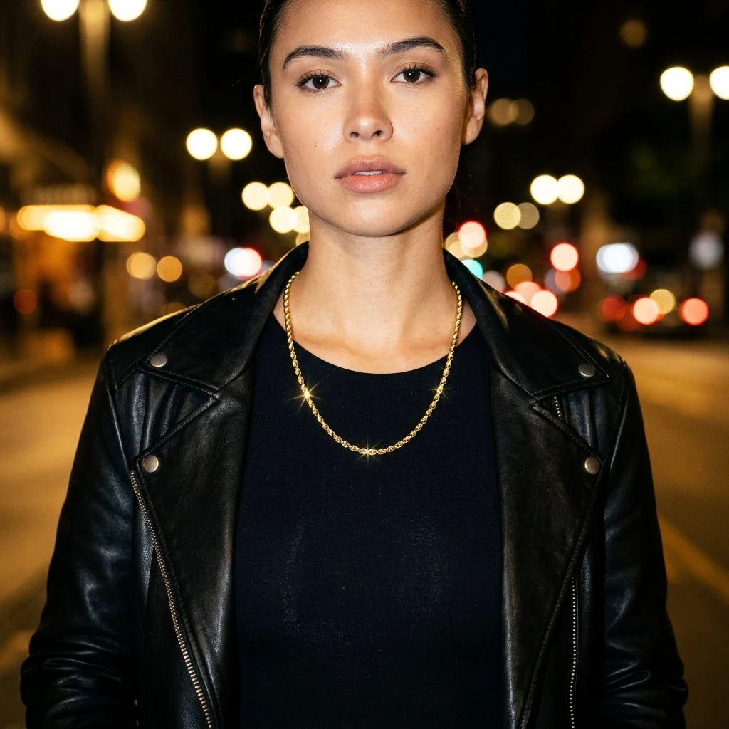 14K GOLD SOLID 4MM DC ROPE CHAIN