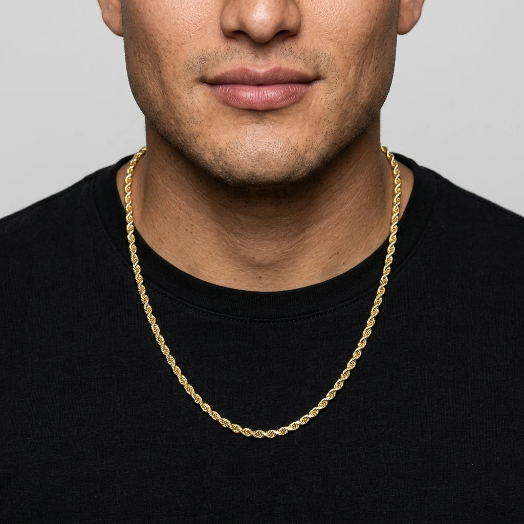 14K GOLD SOLID 4MM DC ROPE CHAIN