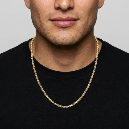 14K GOLD SOLID 4MM DC ROPE CHAIN