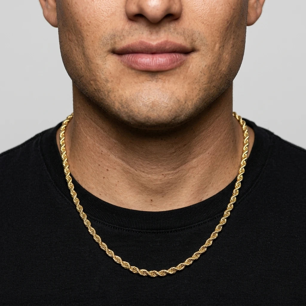 14K GOLD SOLID 5MM DC ROPE CHAIN
