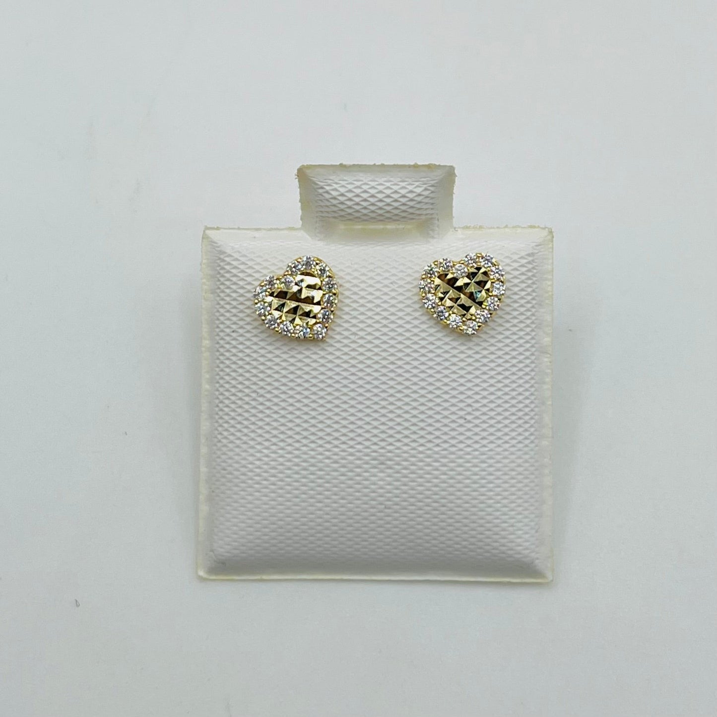 10k Gold Mini Heart CZ Border Earrings (Screwback)