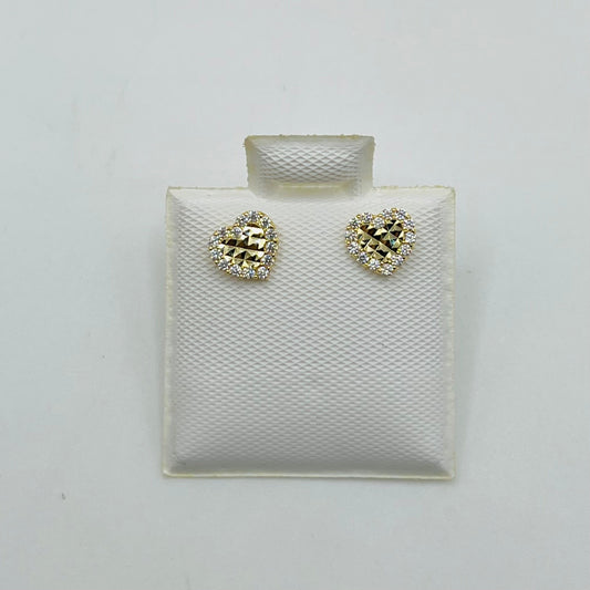 10k Gold Mini Heart CZ Border Earrings (Screwback)