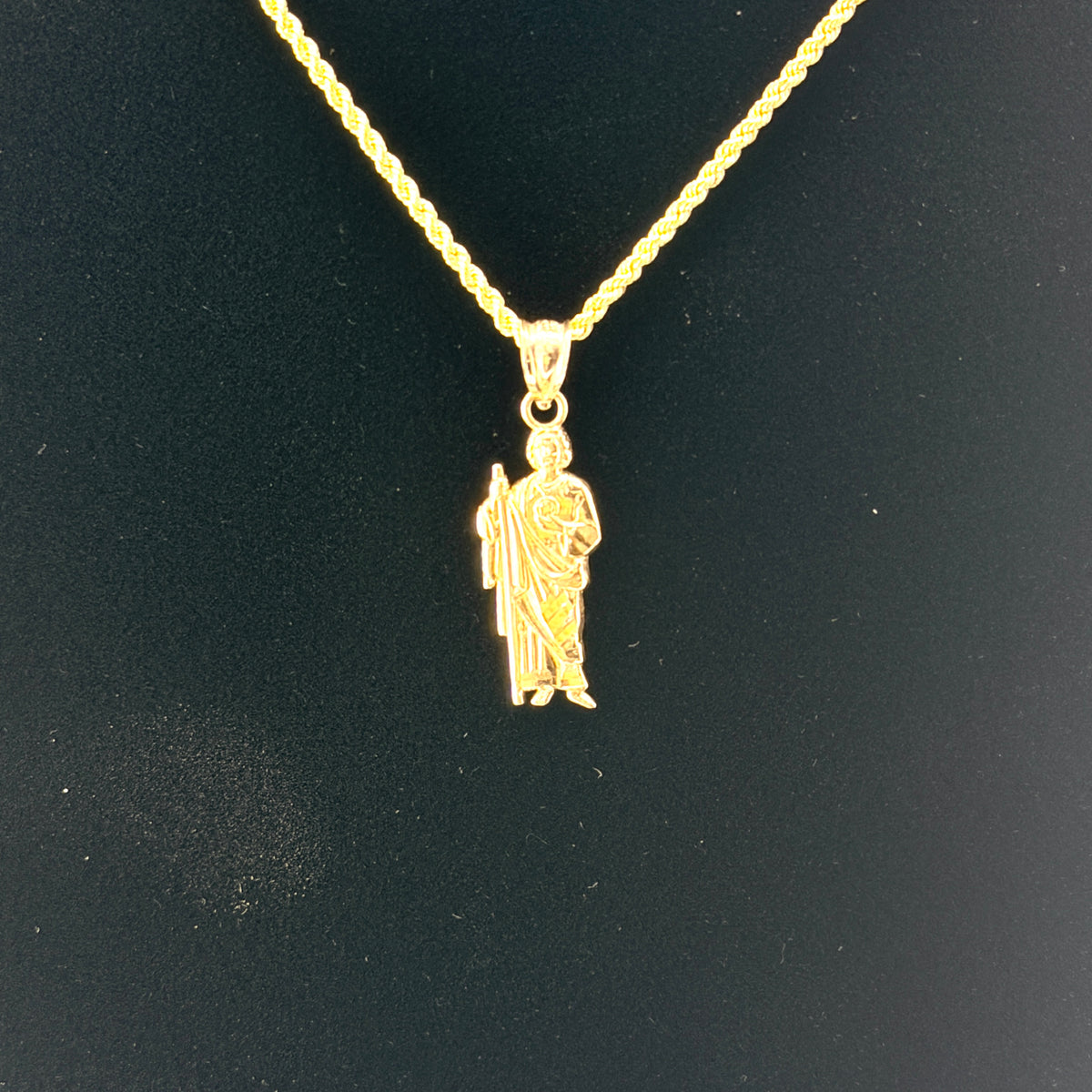 10K Gold San Judas Necklace charm and chain in real gold