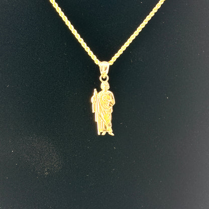 10K Gold San Judas Necklace charm and chain in real gold