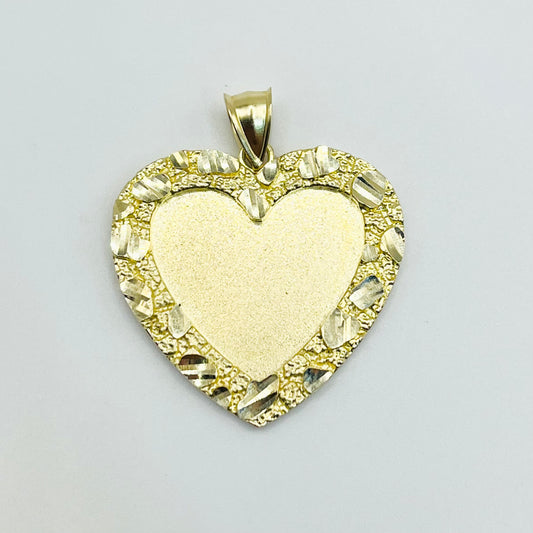 10K Gold Heart Nugget Border Picture Pendant