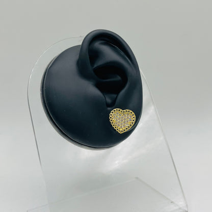 10K Gold Flat RX Heart Earrings with CZ White