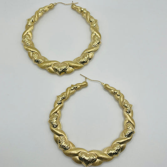 10K Gold Heart XO Hoop Earrings 80mm