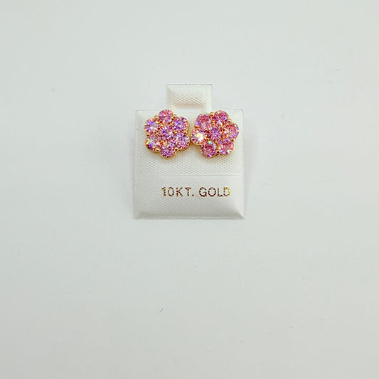 10K Gold Pink Flower CZ studs 10mm