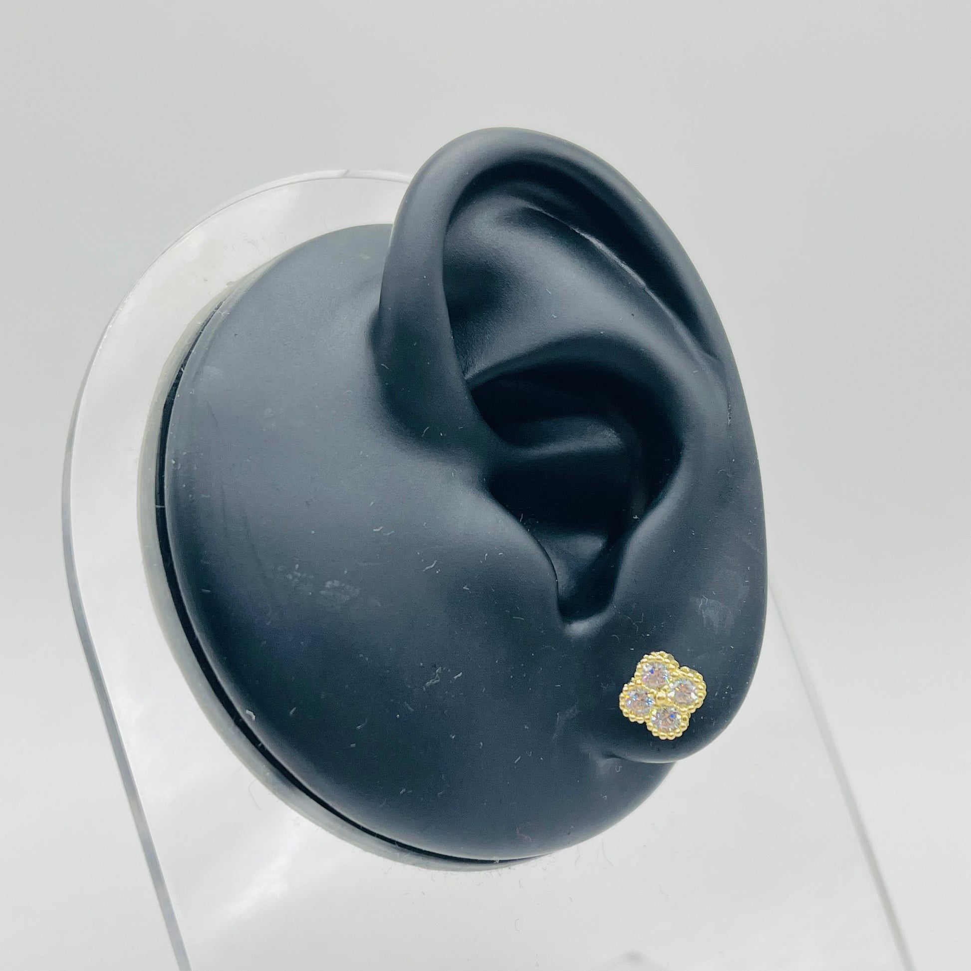 10K Gold White Clover CZ Earrings | Face Size: 6mm