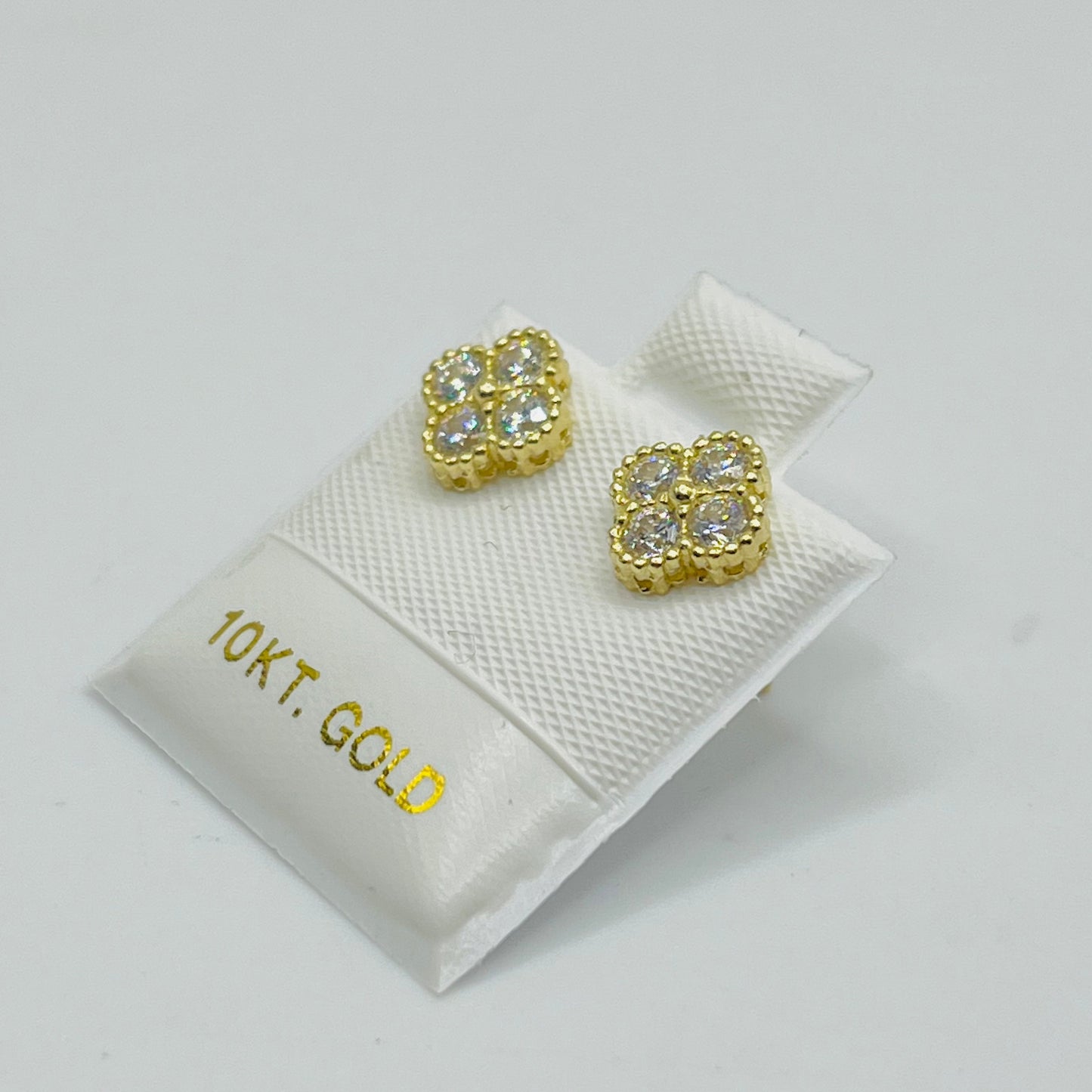 10K Gold White Clover CZ Earrings | Face Size: 6mm