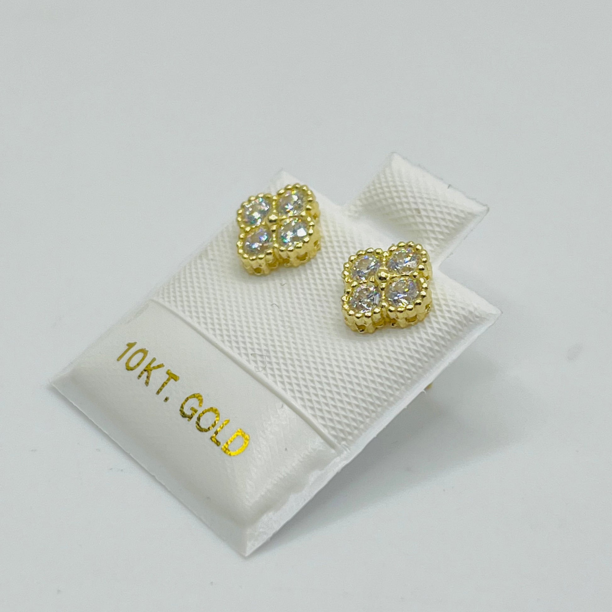 10K Gold White Clover CZ Earrings | Face Size: 6mm
