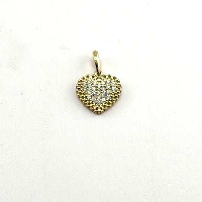 10K Gold CZ Heart RX Border Necklace charm with CZ stones
