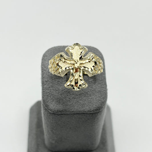 10k Gold Royal Cross with Jesus Nugget Ring