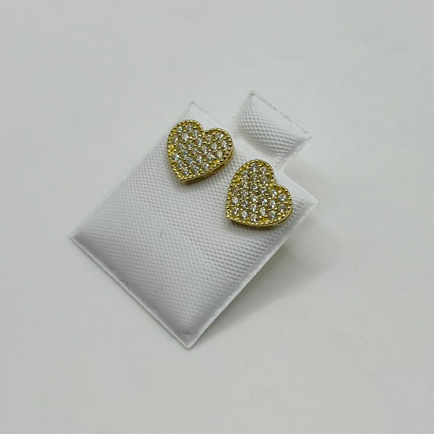 10k Gold Mini White Bead Heart CZ Earrings