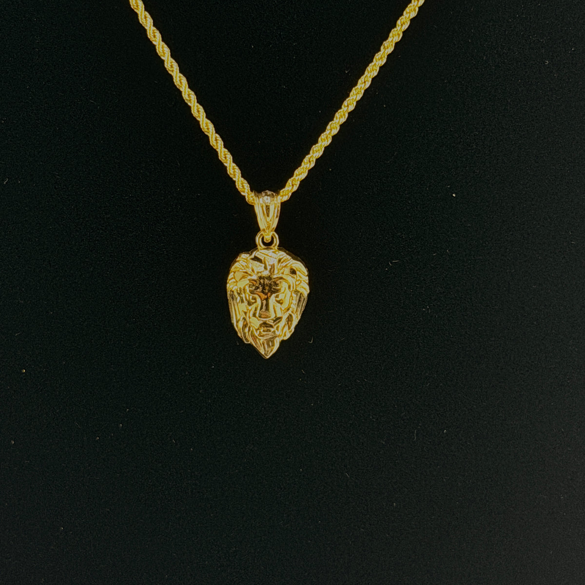 10K Gold Lion Head Necklace charm and chain in real gold