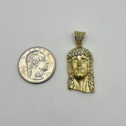 14k Gold Jesus Face with CZ Crown Charm
