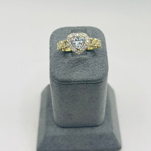 10k Gold CZ Heart White Birthstone RX Ring