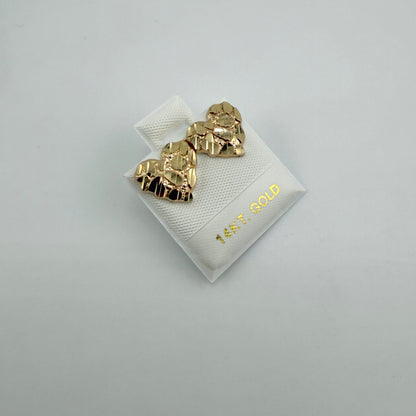 14K Gold Heart Nugget Earrings (~12mm)