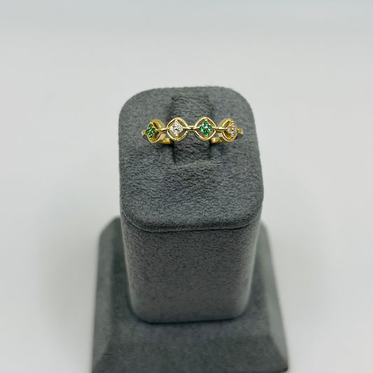 14k Gold Clover Cascade Emerald Ring