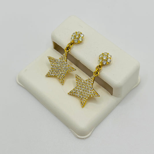 14k Gold Diamond Dangling Star Earrings (Screwback)