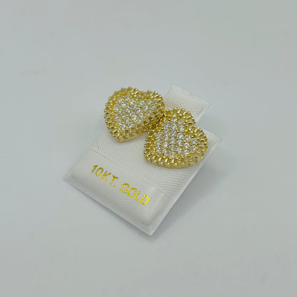 10K Gold Flat RX Heart Earrings with CZ White